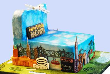 An 18th birthday cake detailed with buildings and places of interest in NYC