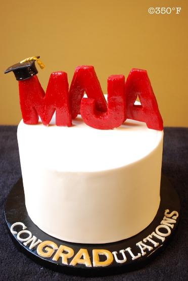 A custom name topper on a delicious cake for a recent graduate