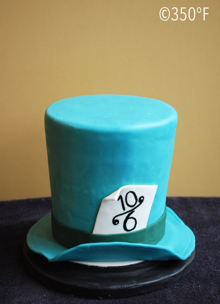 A mad-hatter's hat cake that was ordered as the top tier of an 18th birthday cake
