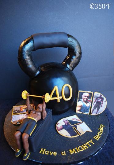 For a fitness enthusiast, a kettlebell cake for his 40th birthday.