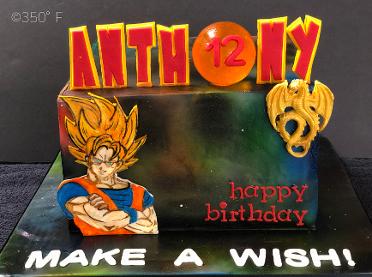 A dragon Ball Z themed galaxy cake in fondant with a crystal orb topper for Anthony's 12th birthday party