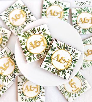 wedding monogram cookies with hand-painted wreath
