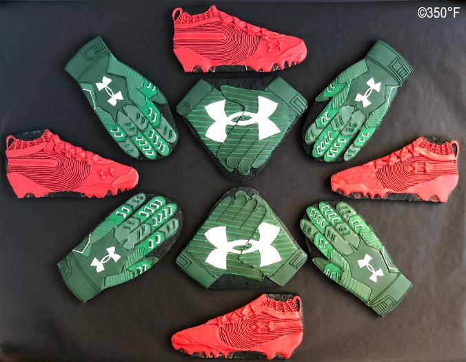 Aemrican football cleat and glove cookies