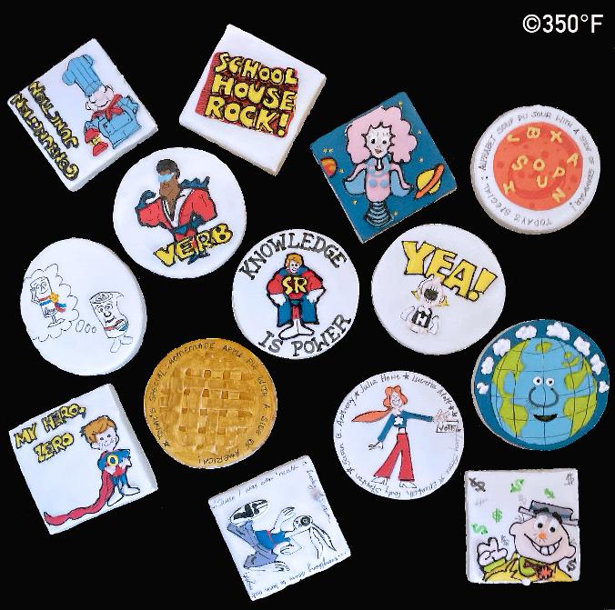 Schoolhouse Rock! themed decorated cookies