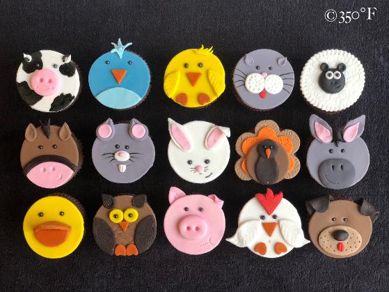 barnyard animals made of fondant for a farm themed birthday party