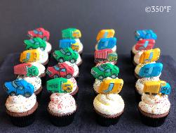Transportation-themed fondant cupcake toppers