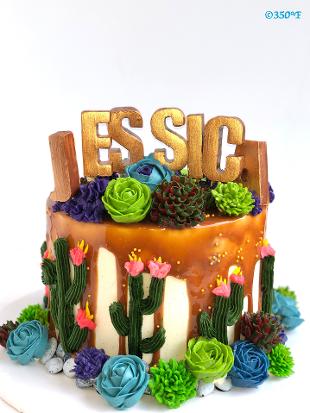 buttercream succulents adorn a birthday cake