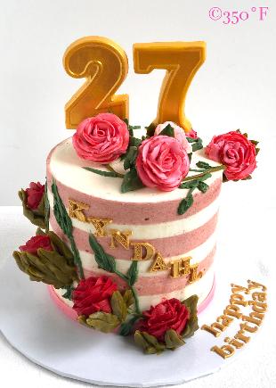 buttercream rose cascade birthday cake