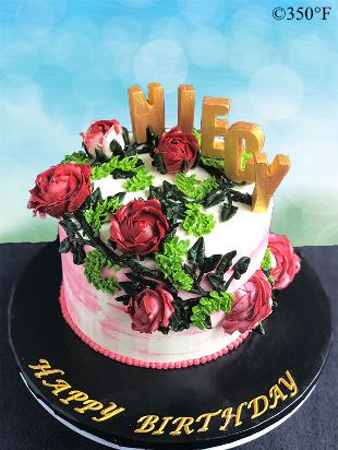 buttercream rose cascade birthday cake