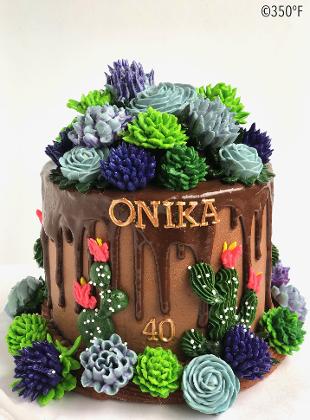buttercream succulents adorn this Mexican themed 40th birthday cake
