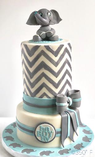 baby shower cake with baby elephant cake topper