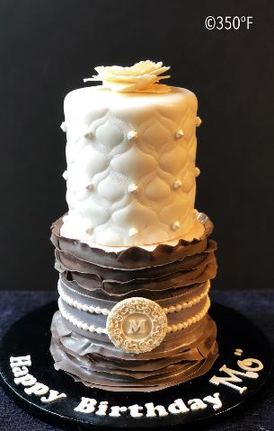 Fashion-inspired monogram birthday cake for Monett's 33rd birthday