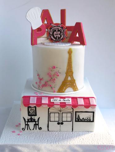 White and pink Paris theme cake in Manhattan, NY