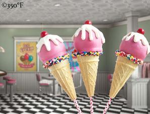 Pink ice cream cone cake pops with sprinkles and cones in Manhattan, NY