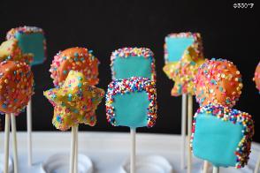 Colorful cakes pops in a variety of shapes - perfect birthday party favors for little ones