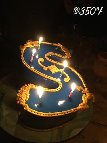 Monogram mirror glaze cake for a birthday party