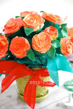 A bouquet of cupcakes decorated with roses as a Mother's Day gift