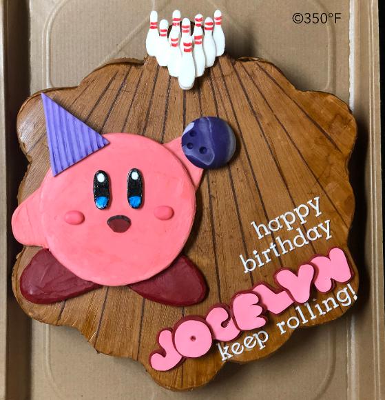 a bowling alley themed birthday party with Kirby, a favorite tv character