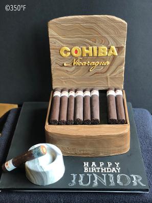 cigar box cake with ashtray cake and chocolate cigars