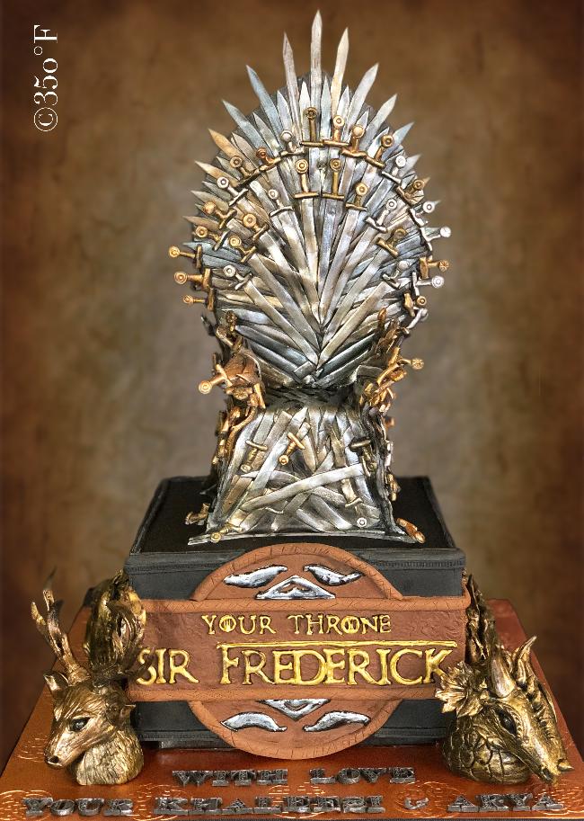 Game of thrones birthday cake with sigil fondant figures