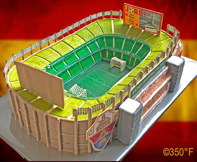 Cake replica of Elche soccer stadium in Spain