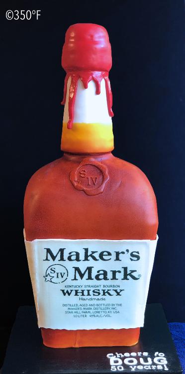 maker's mark whisky bottle cake for a 50th birthday celebration