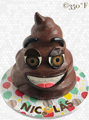 poo emoji cake for a kid's birthday party