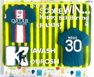 Messi and soccer themed sheet cake for twin boys' 8th birthday