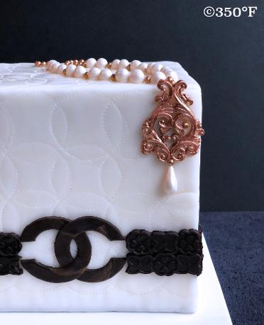 A coco chanel theme birthday cake for a fashionista