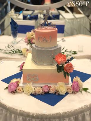 Buttercream ombre cake with sugar peony arrangement