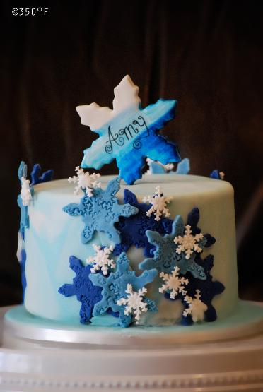snowflake theme winter wonderland cake for Amy's 10th birthday